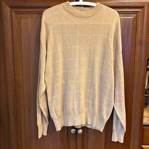 Lunya Cozy Cotton Silk Blend Windowpane Beige Sweater XS